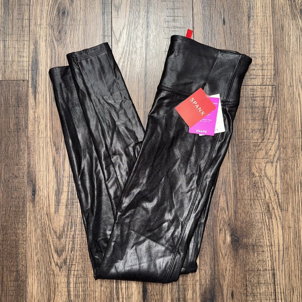 Spanx Black Faux Leather High Waist Full Length Leggings Women's Size Small NWT
